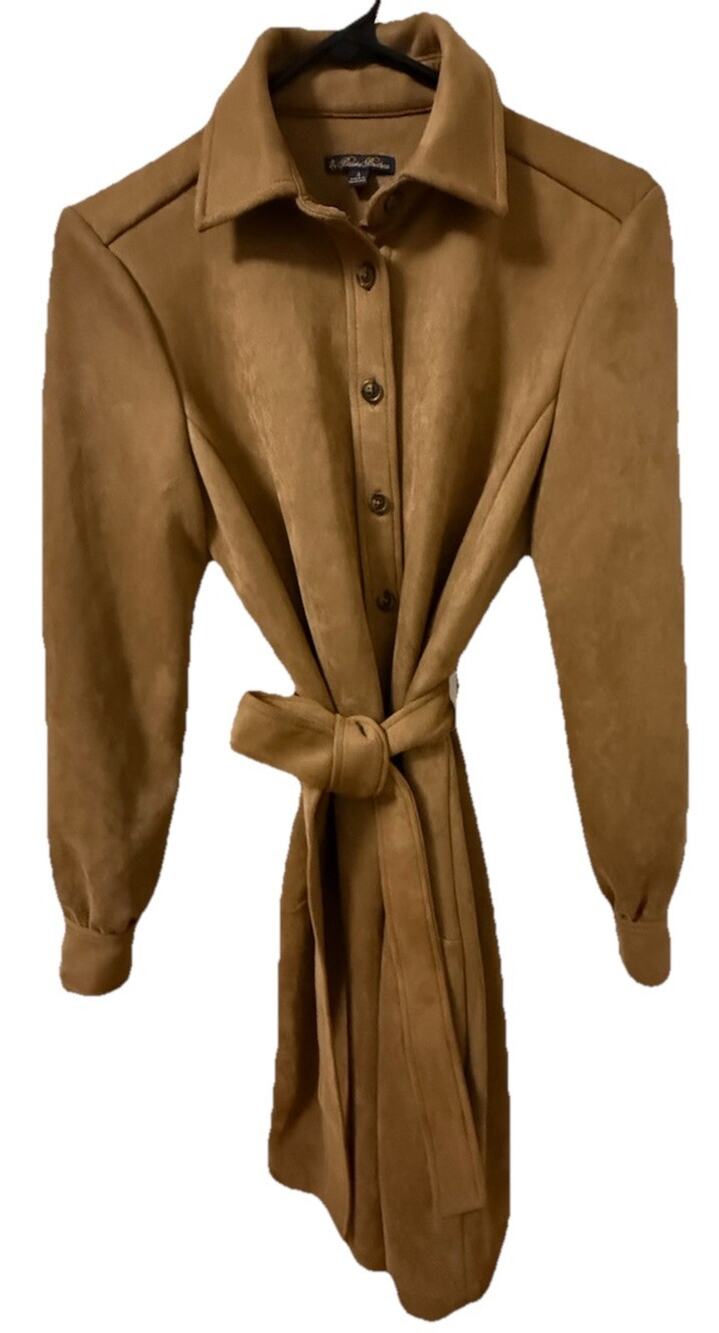 BROOKS BROTHERS Women’s Microsuede Belted Brown Shirt Dress Academia Size 4